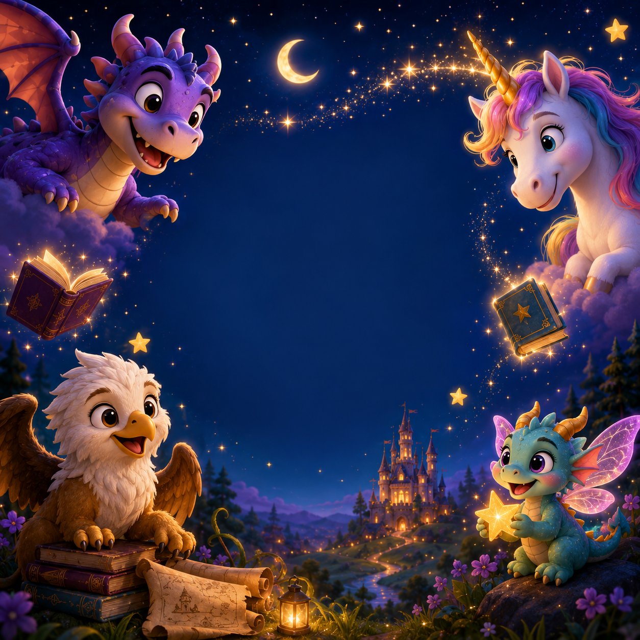 Dream Tales Studio magical world with dragon, unicorn, griffin and fairy dragon